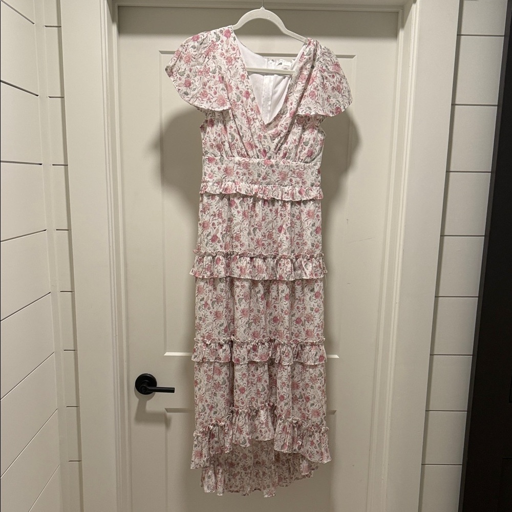 Altar'd State Pink Floral High-Low Ruffle Maxi Dress - Picture 2 of 8